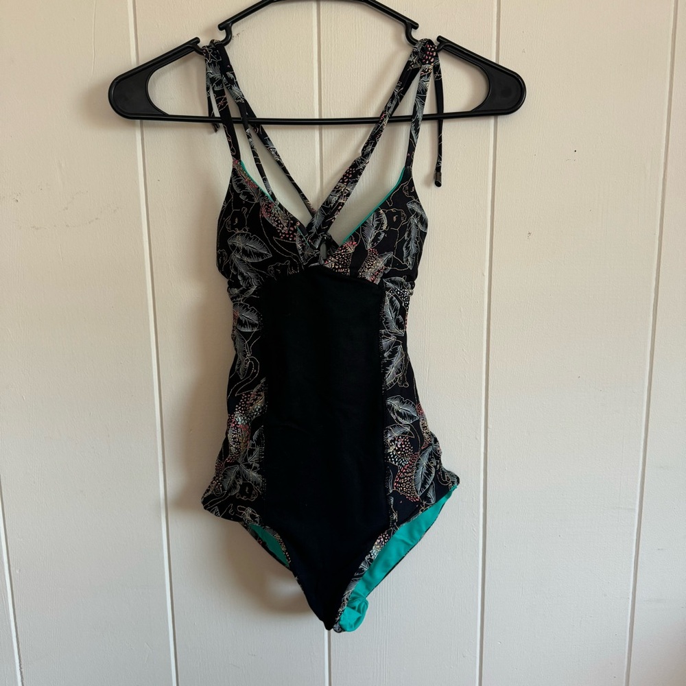 Maaji Black Floral and Blue Reversible One Piece XS